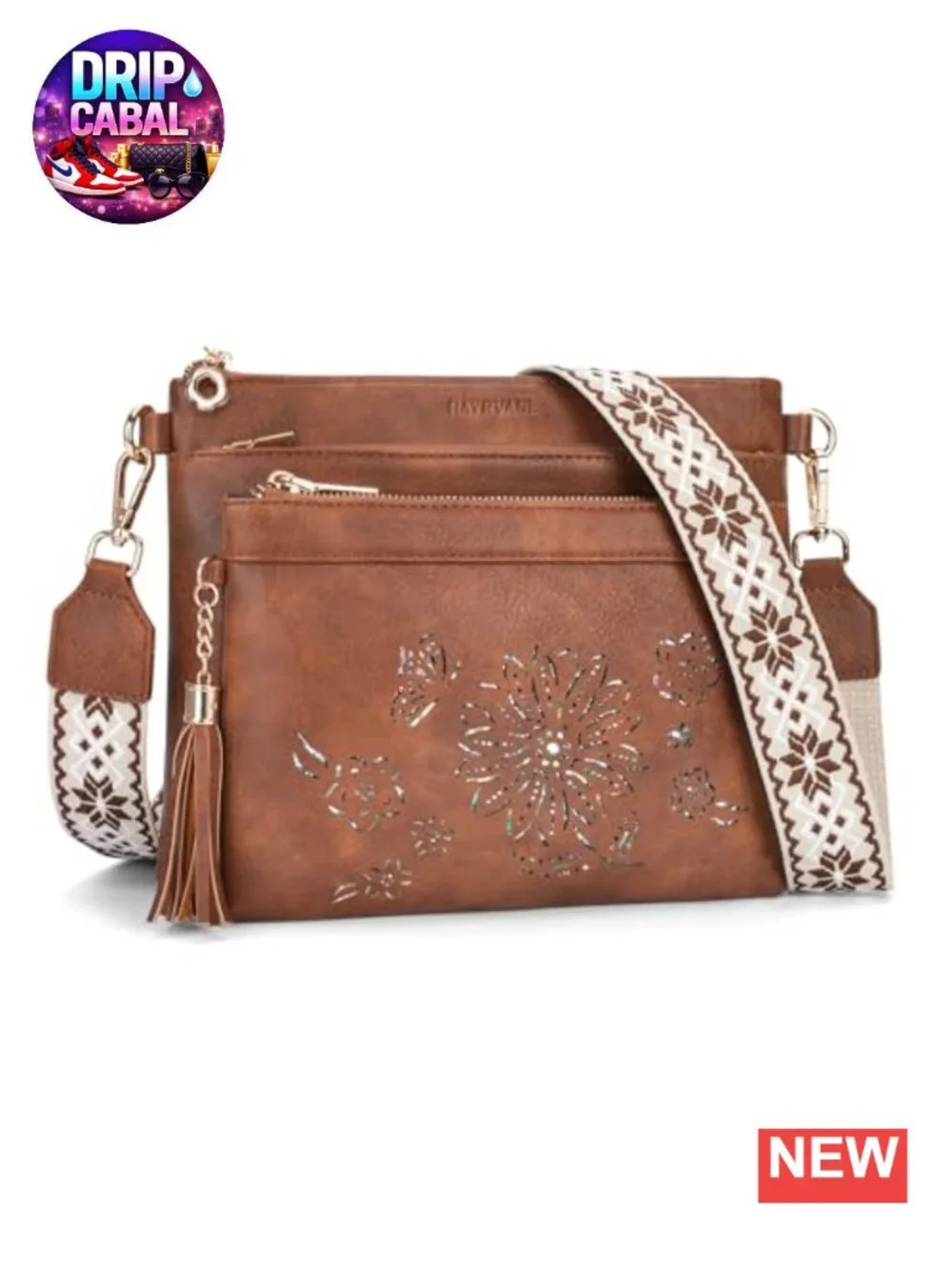 Women's Faux Leather Crossbody Bag with Sunflower Cut-Out, Wide Adjustable